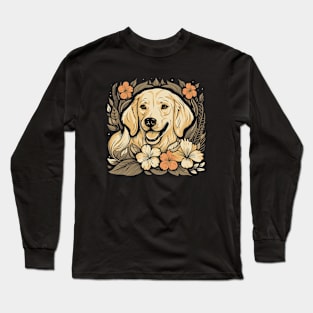 A Golden Retriever surrounded with Lilies, illustration Long Sleeve T-Shirt